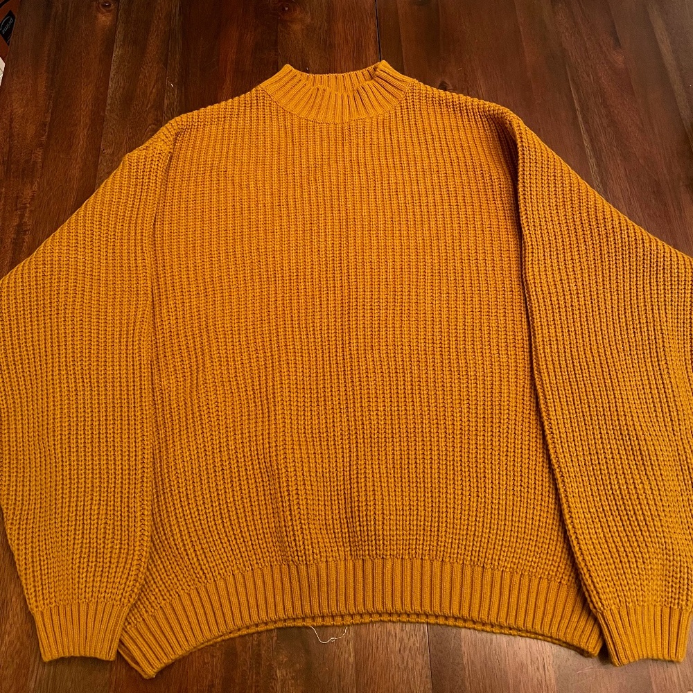 ASOS - gold brown yellow cardigan cable knit sweater
